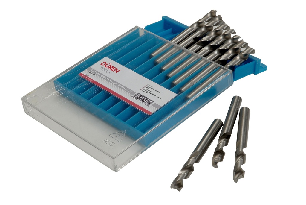 5% Cobalt 8mm spot weld drill, 79mm length. 10 drills per pack