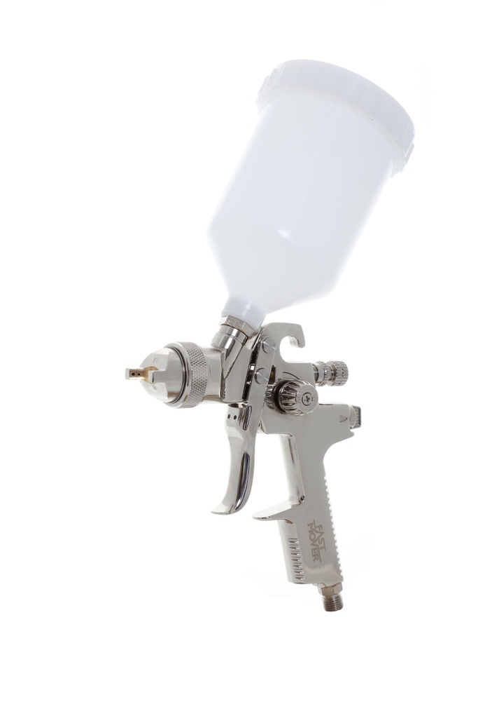 Gravity feed HVLP spray gun with 600cc pot suitable for waterbased & solvent paints