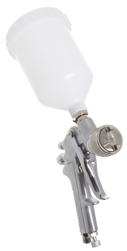 Conventional gravity feed spray gun with 600ml paint pot. 1.7mm aircap
