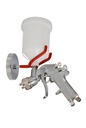 Magnetic spray gun holder for gravity feed spray gun.