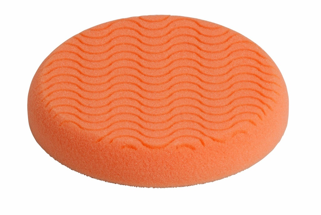 Hard orange compounding pad with hook & loop. 150 x 25mm ventilated design