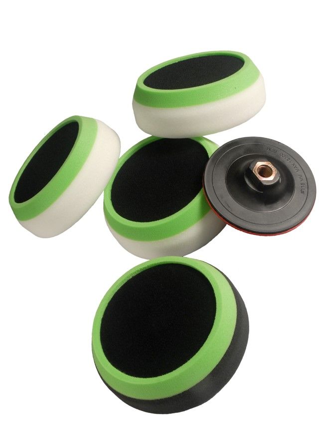 Hard white compounding pad kit. 150 x 50mm with hook & loop with protective collar. Supplied with 115mm backing plate. 4 pads