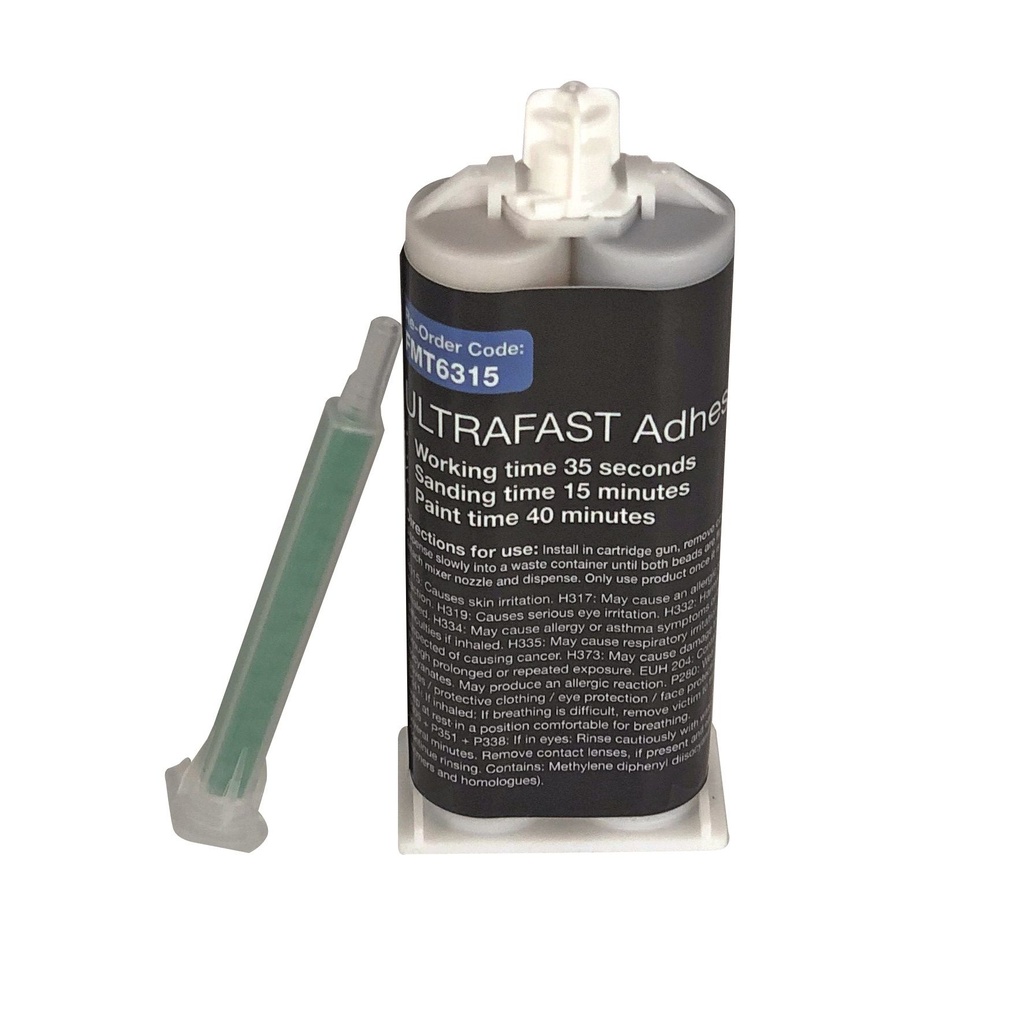 PU 2 part plastic repair glue in 25ml cartridge. 30 second cure time