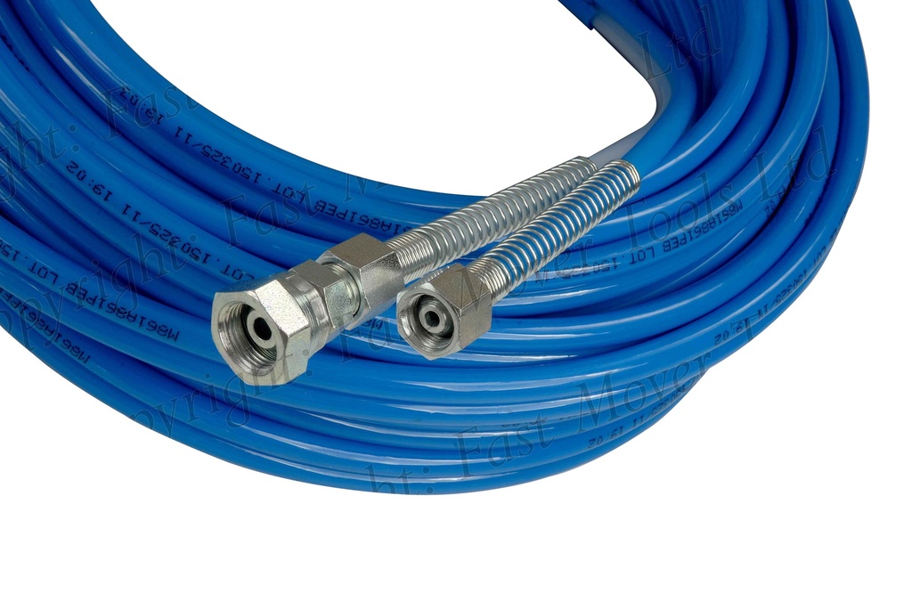 Air & fluid hoses. 7.5mtrs 1/4bsp thread on air hose & 3/8 thread on fluid hose