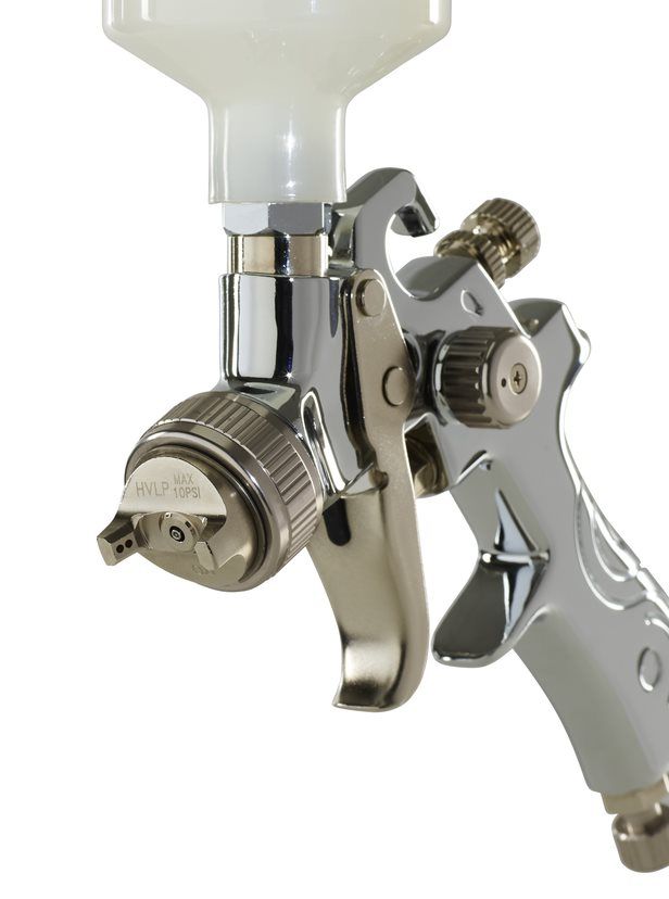 HVLP gravity feed spray gun with 125ml paint pot. 1.2mm aircap