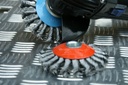 ZIP wire brush wheel. Bevel shape. 100mm fits tools with M10 male thread. Red