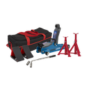 Low Entry Short Chassis Trolley Jack & Accessories Bag Combo, 2 Tonne - Blue