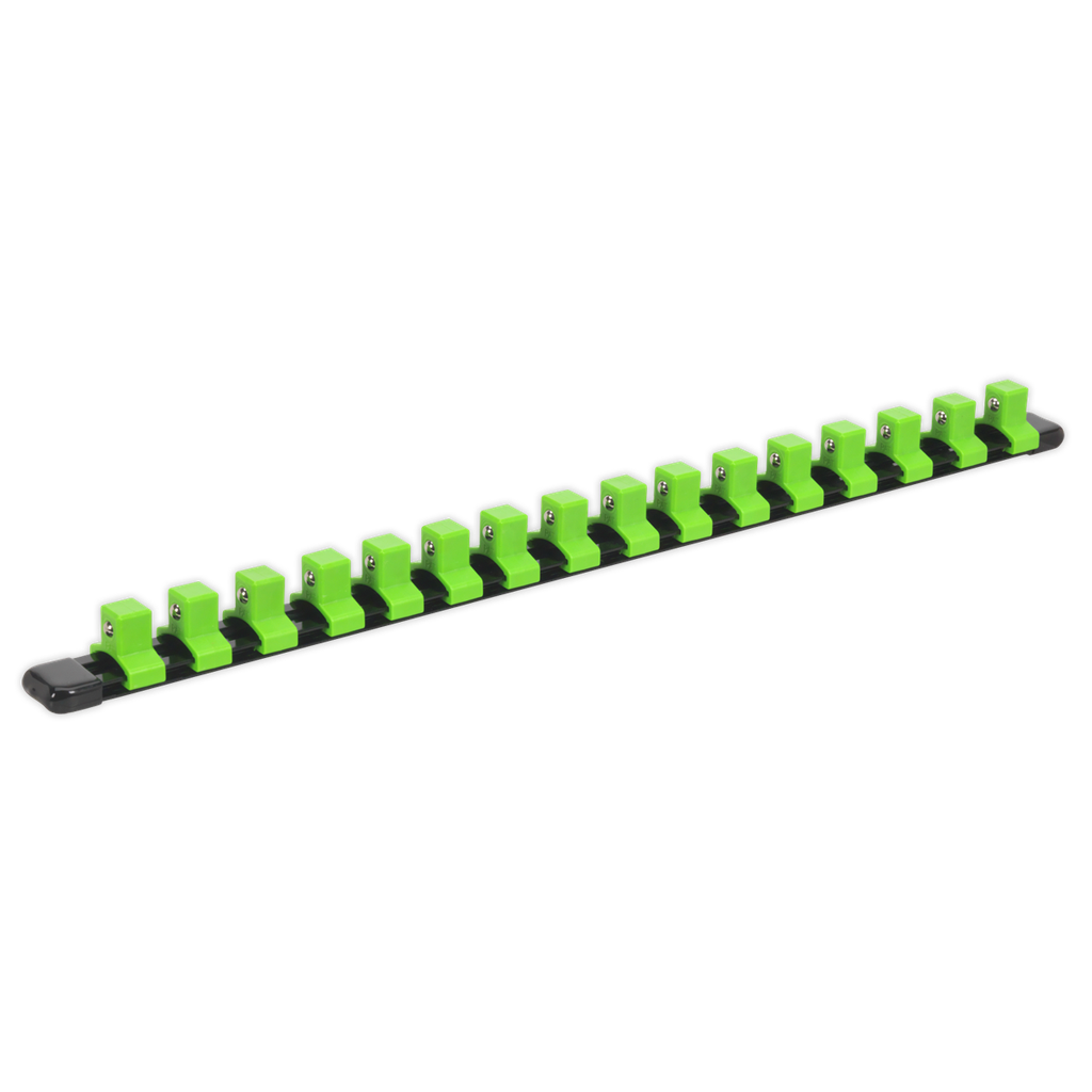 Premier Socket Retaining Rail with 16 Clips 1/2"Sq Drive - Hi-Vis Green