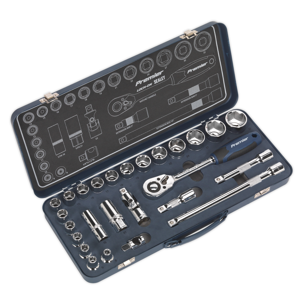 Premier Lock-On™ Socket Set 1/2"Sq Drive 26pc
