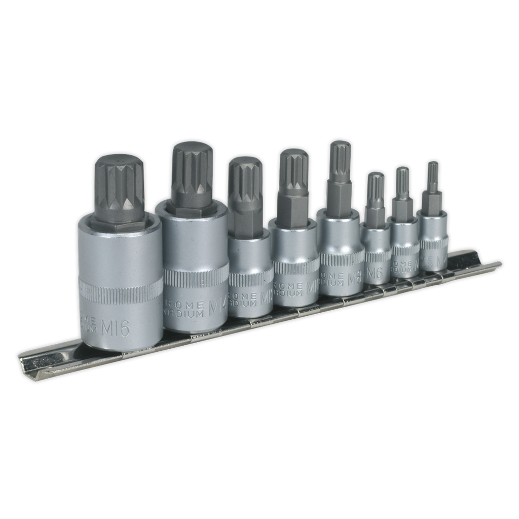 Premier Spline Socket Bit Set 1/4", 3/8" & 1/2"Sq Drive 8pc