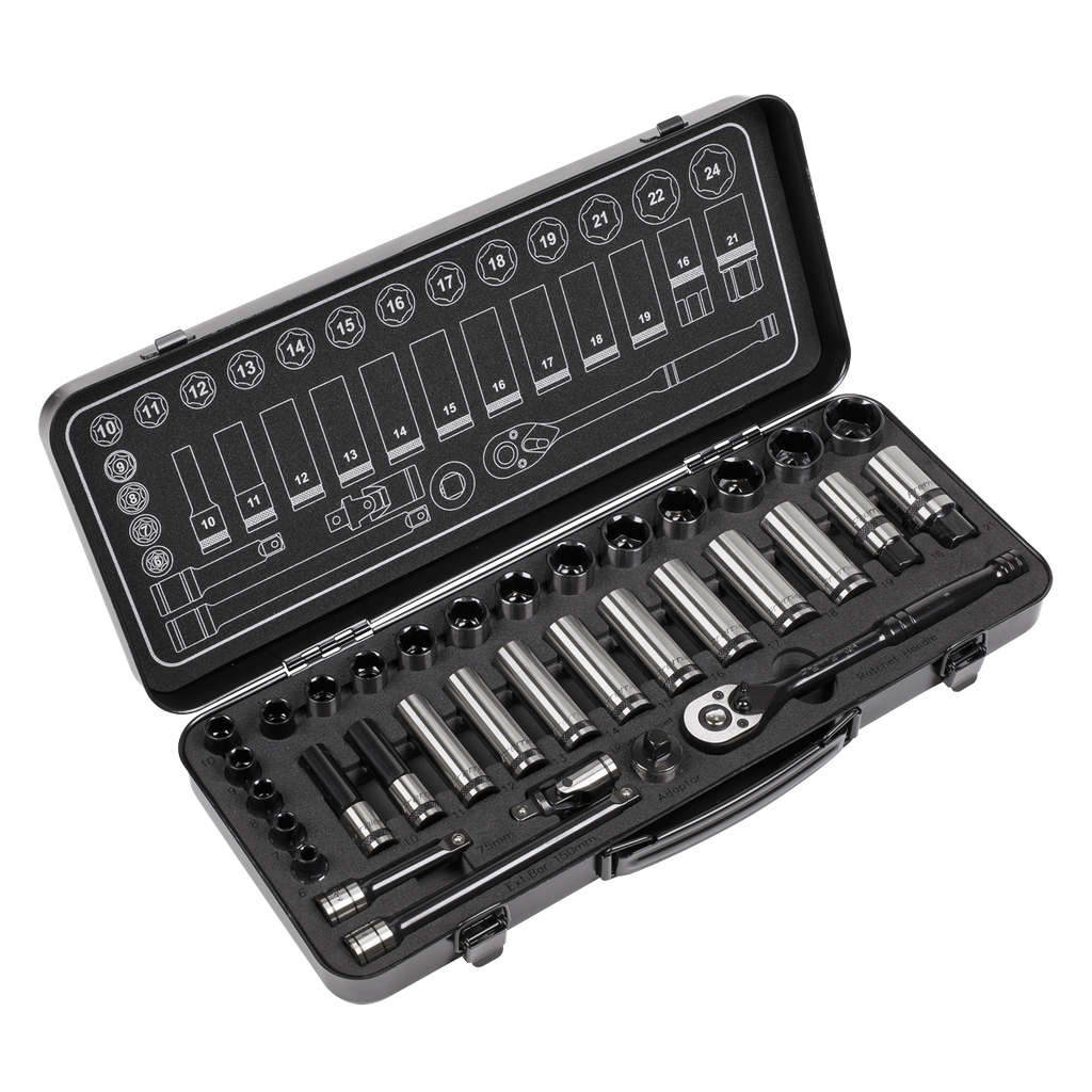 Premier Black Socket Set 3/8"Sq Drive 34pc
