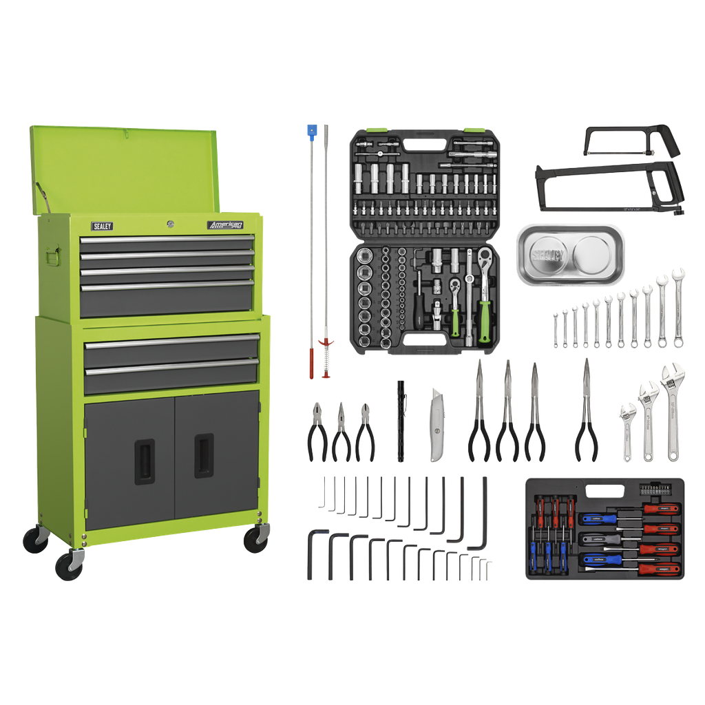 American PRO® Topchest & Rollcab Combination 6 Drawer with 170pc Tool Kit - Green/Grey