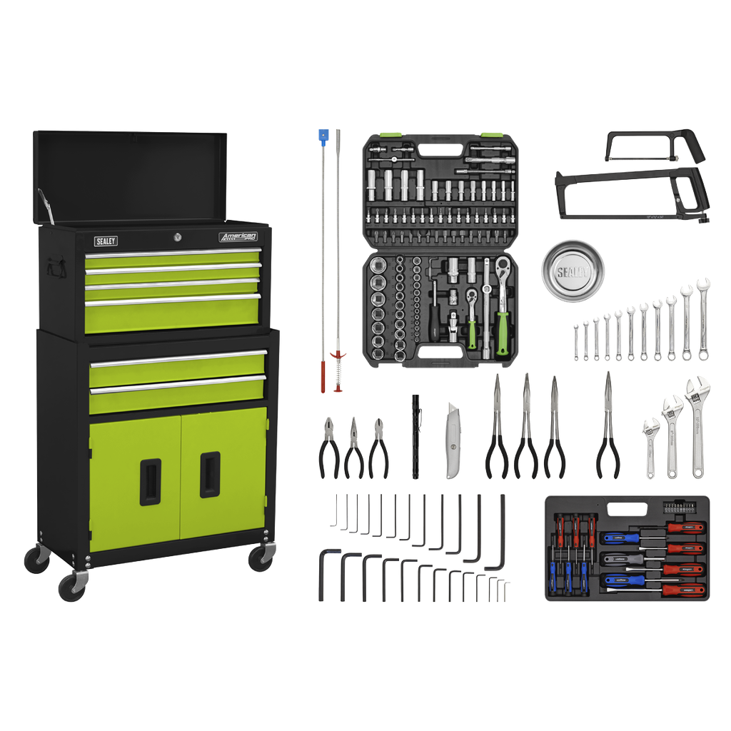 American PRO® Topchest & Rollcab Combination 6 Drawer with 170pc Tool Kit - Green/Black