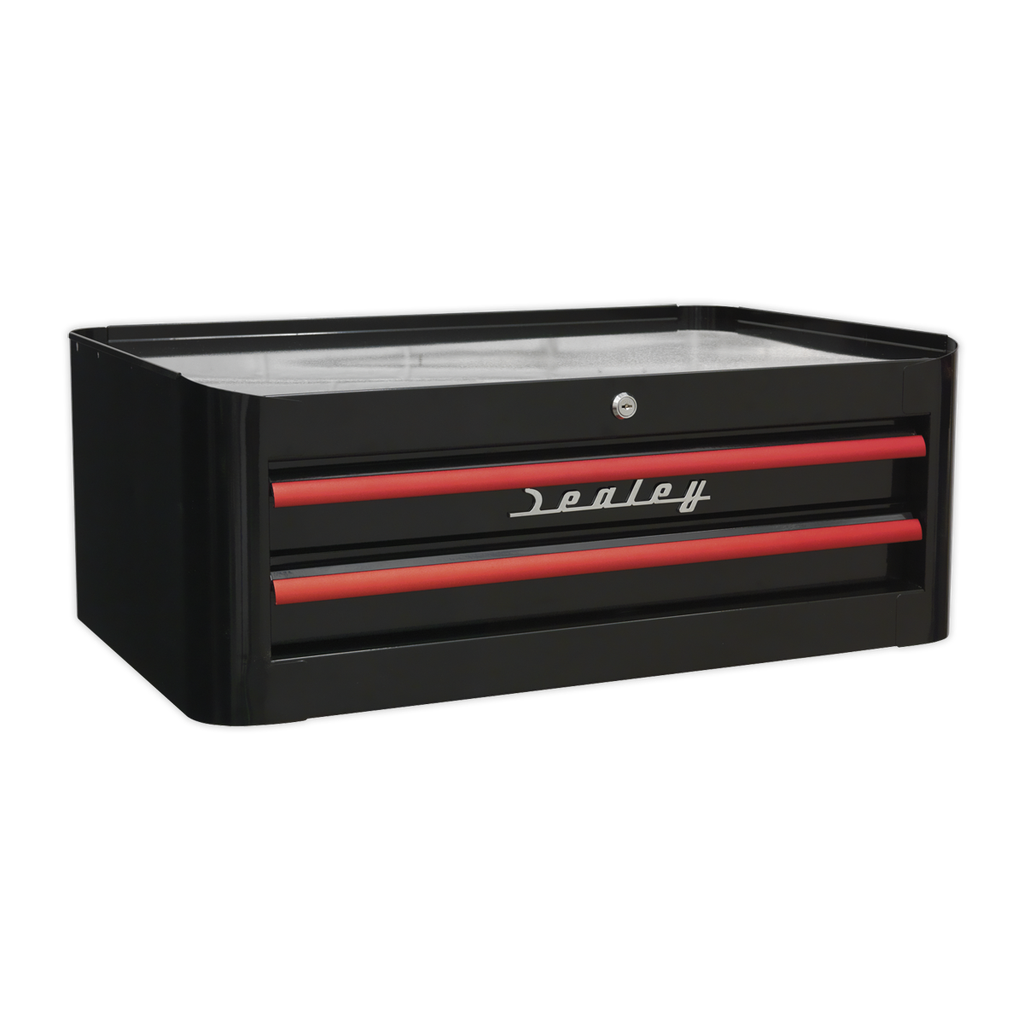 Premier™ Retro Style Mid-Box Tool Chest 2 Drawer - Black with Red Anodised Drawer Pulls