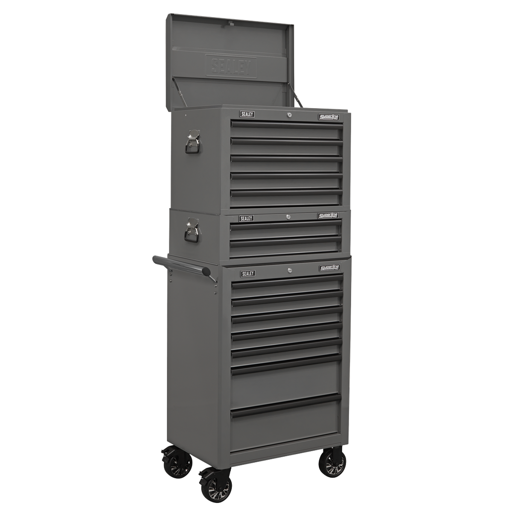 Superline PRO® Topchest, Mid-Box Tool Chest & Rollcab Combination 14 Drawer - Grey