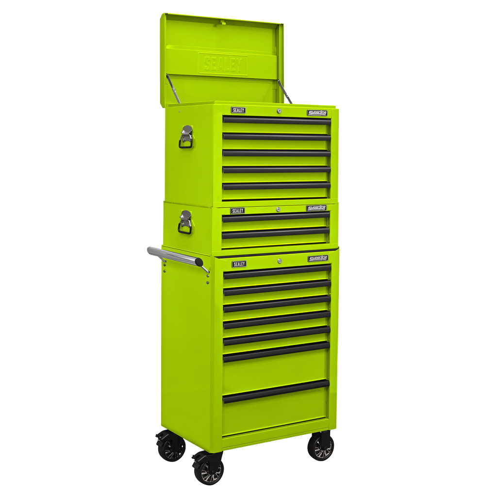 Superline PRO® Topchest, Mid-Box Tool Chest & Rollcab Combination 14 Drawer - Green