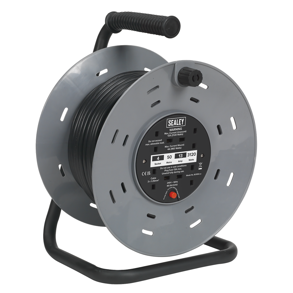50m Cable Reel with Thermal Trip 4 x 230V