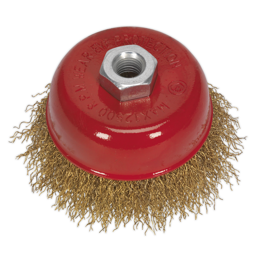 75mm Brassed Steel Crimped Wire Cup Brush M10 x 1.5mm