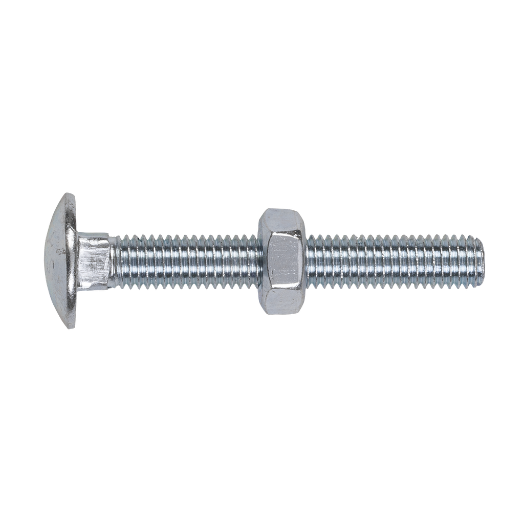 Zinc Plated Coach Bolt & Nut M10 x 75mm, DIN 603 - Pack of 50