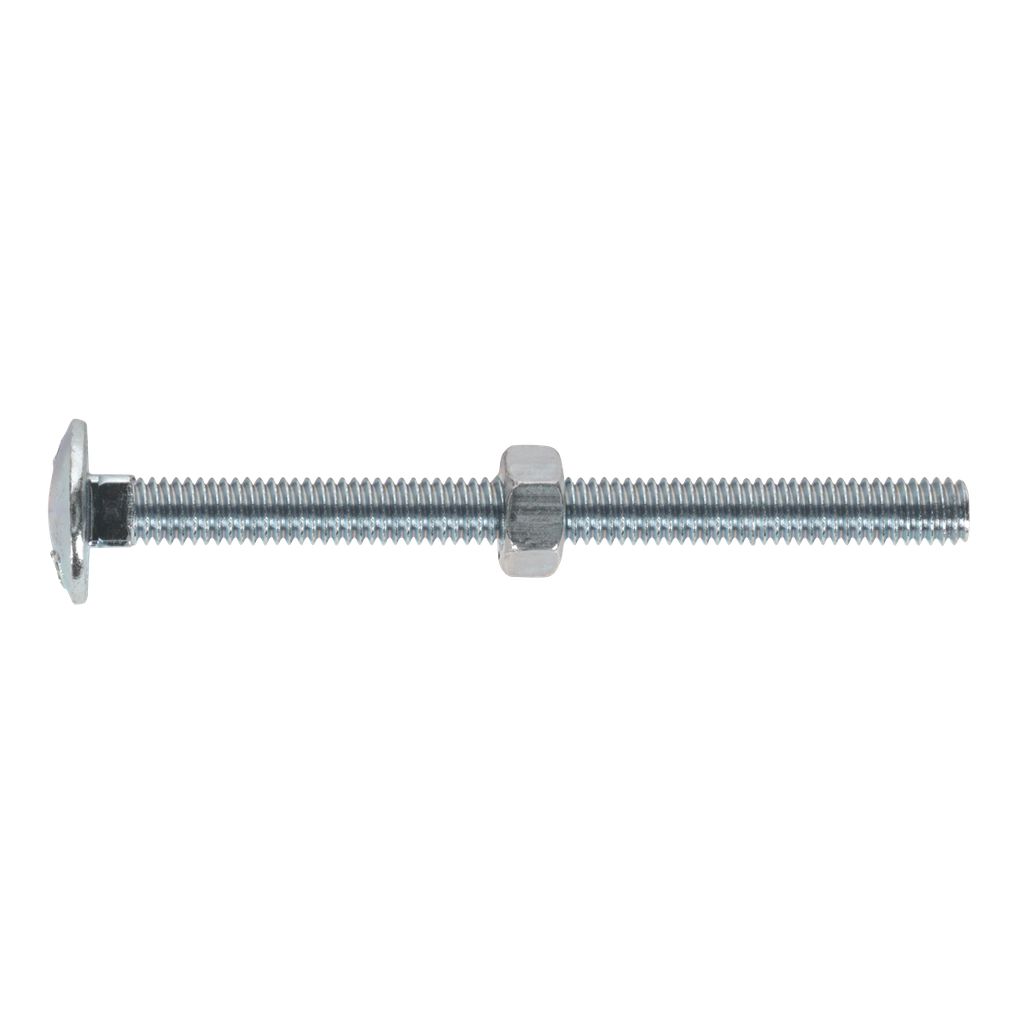 Zinc Plated Coach Bolt & Nut M6 x 75mm, DIN 603 - Pack of 100