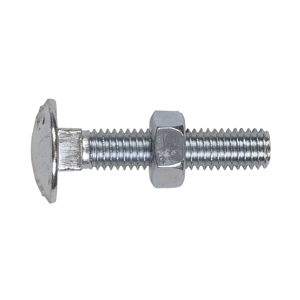 Zinc Plated Coach Bolt & Nut M8 x 40mm, DIN 603 - Pack of 50