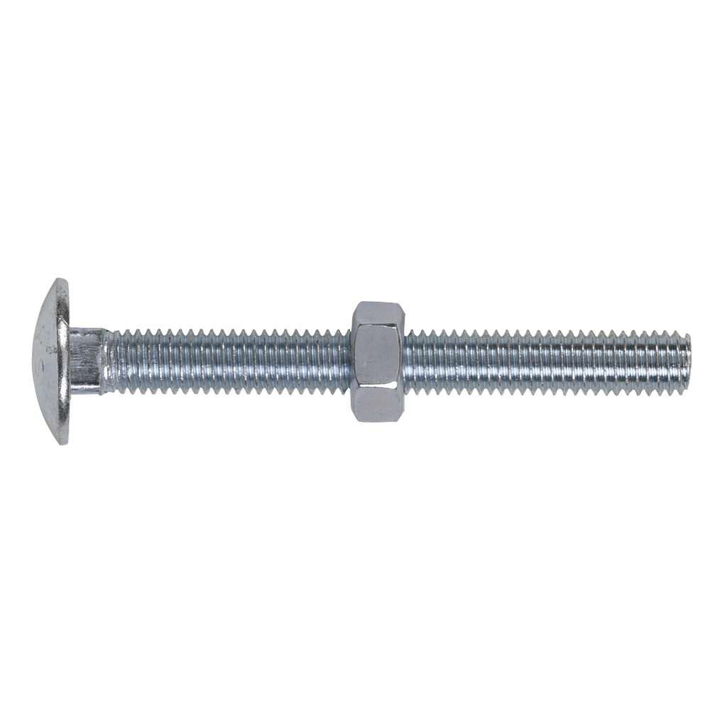 Zinc Plated Coach Bolt & Nut M8 x 75mm, DIN 603 - Pack of 50
