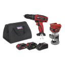 2 x SV20 Series Cordless Router & Combi Drill Kit 20V - 2 Batteries