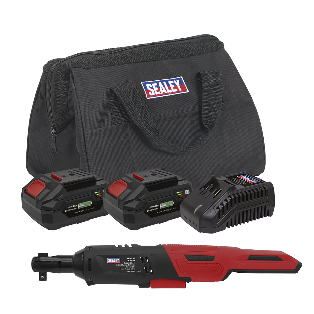 SV20 Series 3/8"Sq Drive Cordless Ratchet Wrench Kit 60Nm 20V 4Ah - 2 Batteries
