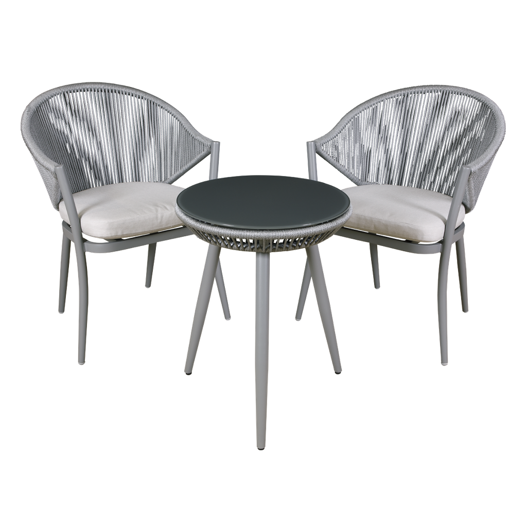 Dellonda Echo Aluminium Balcony Set with Tempered Glass Tabletop 3pc