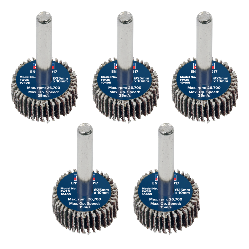 25 x 10mm Abrasive Flap Wheel on 6mm Shaft 40Grit - Pack of 5