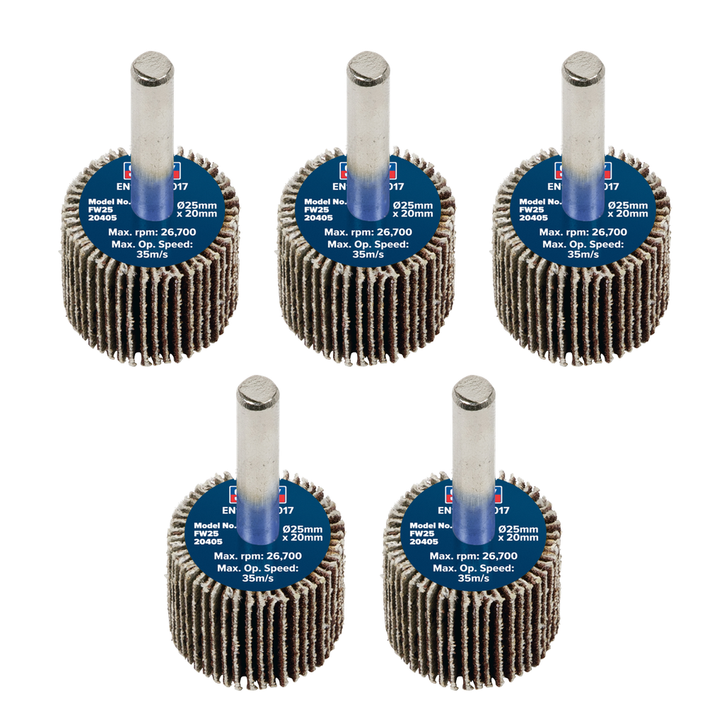 25 x 20mm Abrasive Flap Wheel on 6mm Shaft 40Grit - Pack of 5