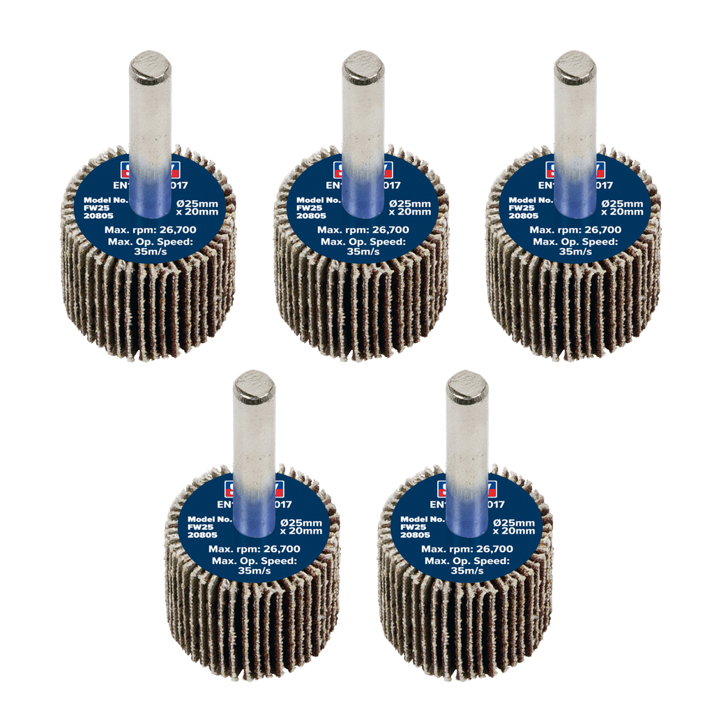 25 x 20mm Abrasive Flap Wheel on 6mm Shaft 80Grit - Pack of 5
