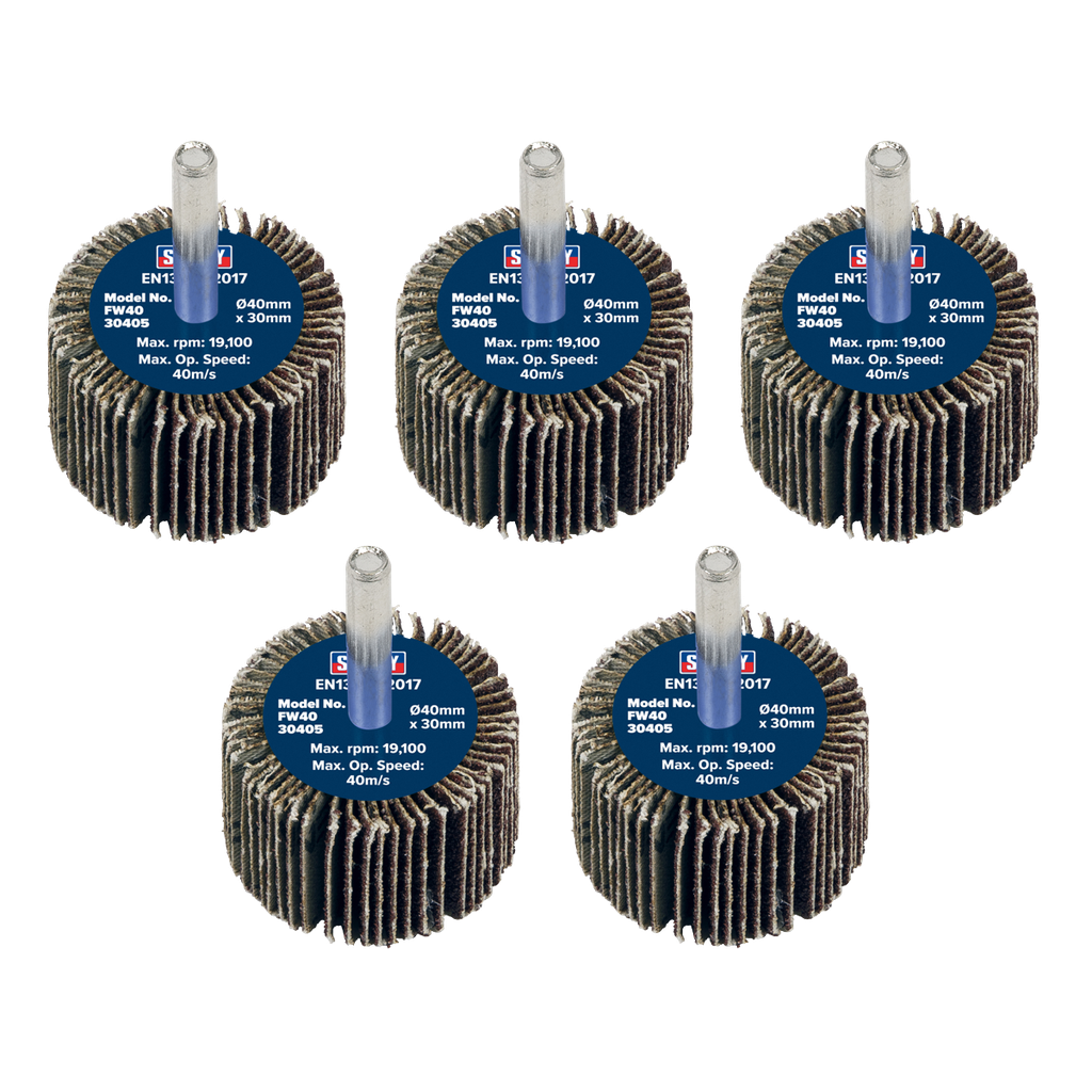 40 x 30mm Abrasive Flap Wheel on 6mm Shaft 40Grit - Pack of 5