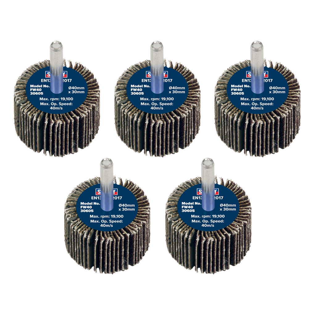 40 x 30mm Abrasive Flap Wheel on 6mm Shaft 60Grit - Pack of 5