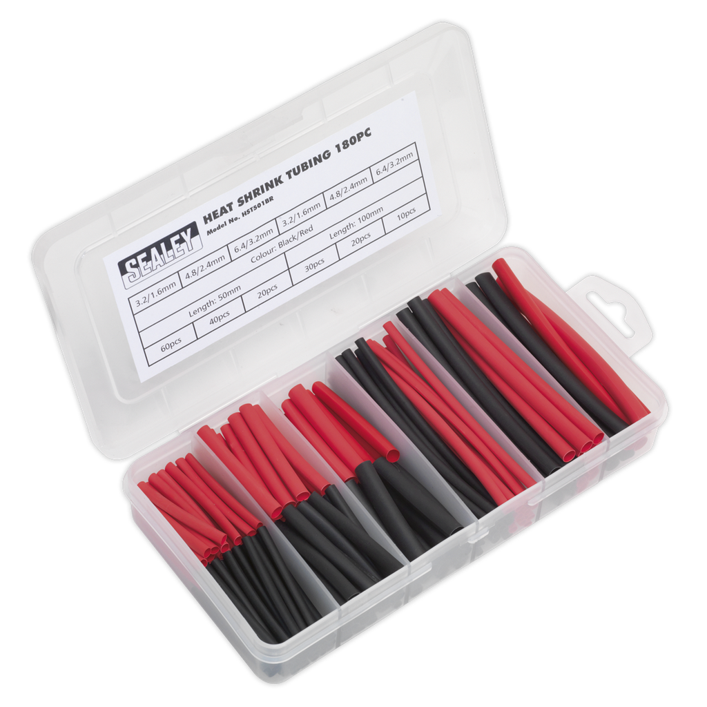 Heat Shrink Tubing Assortment 50 & 100mm 180pc - Black & Red