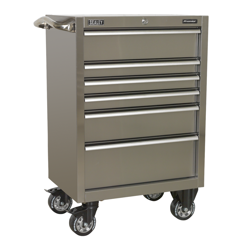Premier™ Heavy-Duty Rollcab 6 Drawer 675mm - Stainless Steel