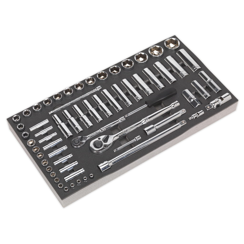 Siegen Socket Set with Tool Tray 1/4" & 1/2"Sq Drive 62pc