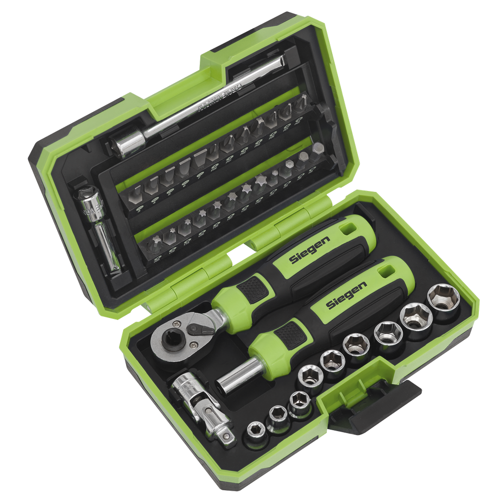 Siegen Socket & Bit Set 1/4"Sq Drive 38pc