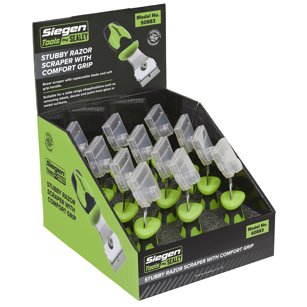 Siegen Razor Scraper with Comfort Grip Stubby - Display Box of 12