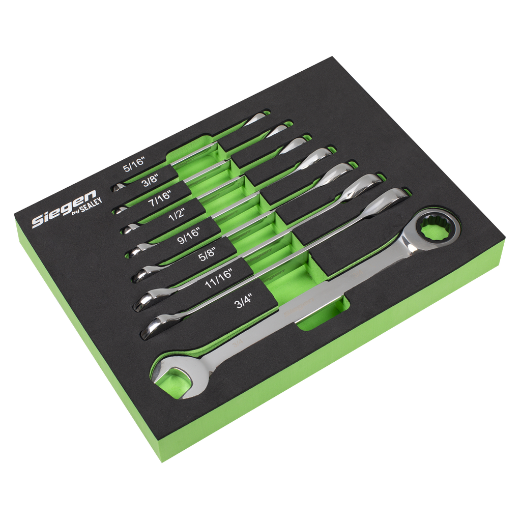 Combination Ratchet Spanner Set in EVA Foam Tray 8pc - Imperial
