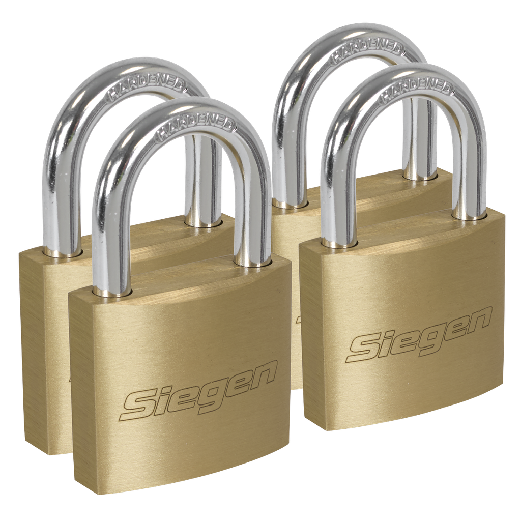 Siegen Brass Body Padlock with Brass Cylinder Keyed Alike - Pack of 4