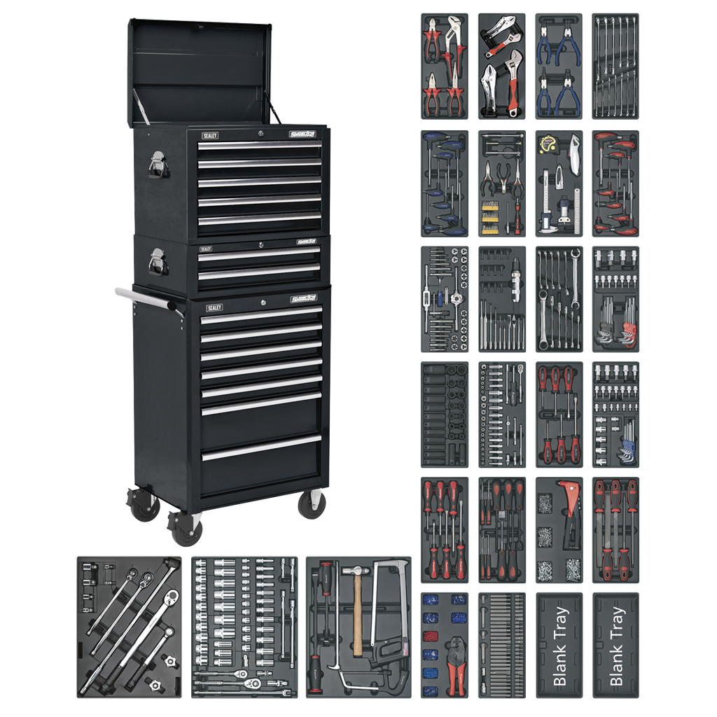 Superline PRO® Tool Chest Combination 14 Drawer with 1179pc Tool Kit - Black
