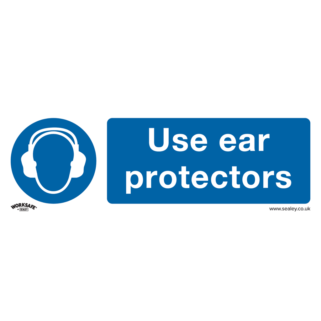 Worksafe® Use Ear Protectors Safety Sign, Self-Adhesive Vinyl - Pack of 10