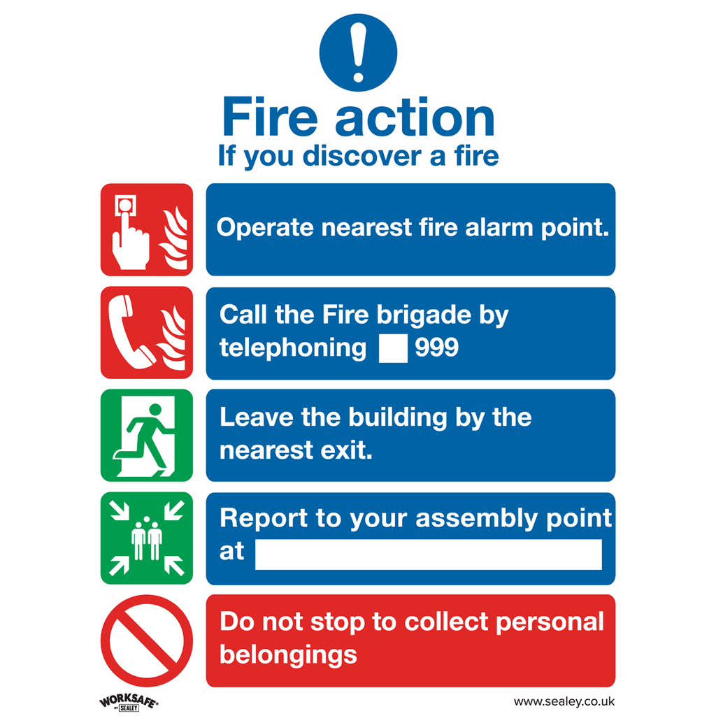 Worksafe® Fire Action Without Lift Safety Sign - Self-Adhesive Vinyl