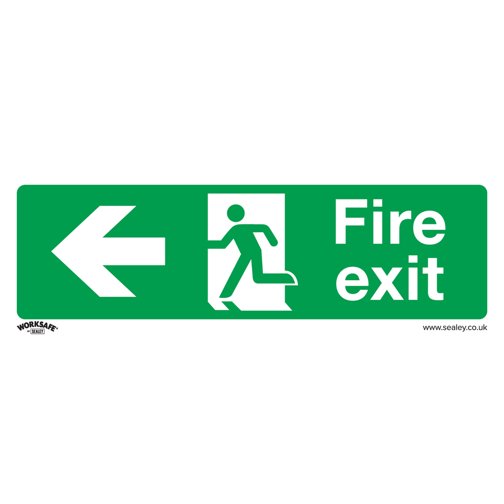 Worksafe® Fire Exit (Left) Safety Sign, Self-Adhesive Vinyl - Pack of 10