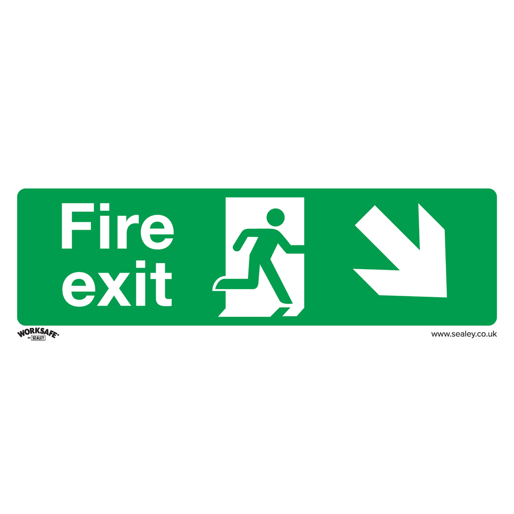 Worksafe® Fire Exit (Down Right) Safety Sign, Self-Adhesive Vinyl - Pack of 10
