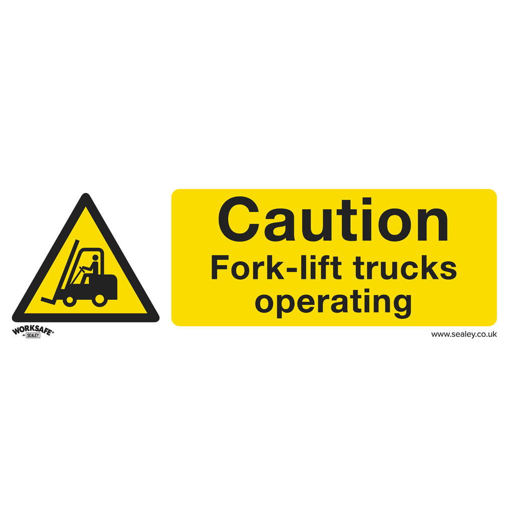 Worksafe® Caution Fork-Lift Trucks Safety Sign, Self-Adhesive Vinyl - Pack of 10