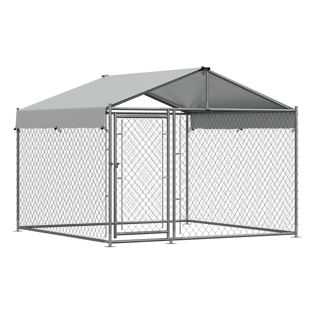 Dellonda Galvanised Steel Dog Kennel with Roof Cover & Chain Link Fencing 2 x 2 x 1.5m