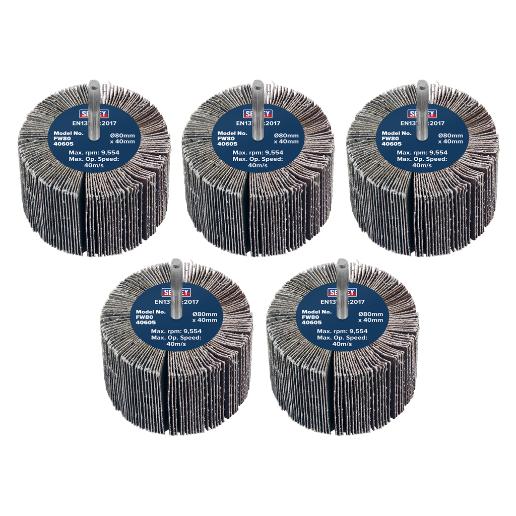 80 x 40mm Abrasive Flap Wheel on 6mm Shaft 60Grit - Pack of 5