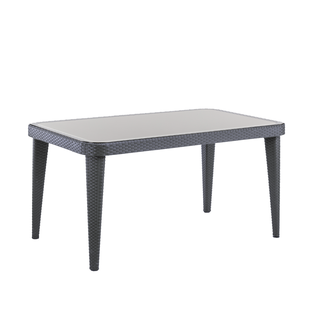 Dellonda Weather-Resistant Polypropylene/Fibreglass Dining Tables with Tempered Glass Top 150 x 90 x 76cm - Anthracite